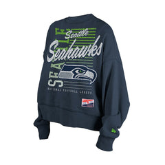 Seattle Seahawks New Era Women's Oversized Throwback Mineral Wash Crew Neck Sweatshirt - College Navy sale