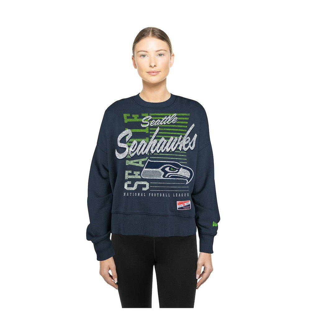 Seattle Seahawks New Era Women's Oversized Throwback Mineral Wash Crew Neck Sweatshirt - College Navy sale