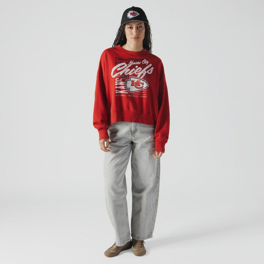 Kansas City Chiefs New Era Women's Oversized Throwback Mineral Wash Crew Neck Sweatshirt - Red on sale