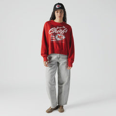 Kansas City Chiefs New Era Women's Oversized Throwback Mineral Wash Crew Neck Sweatshirt - Red on sale