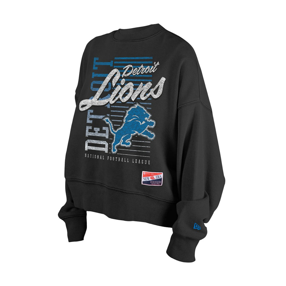Detroit Lions New Era Women's Oversized Throwback Mineral Wash Crew Neck Sweatshirt - Black cheap