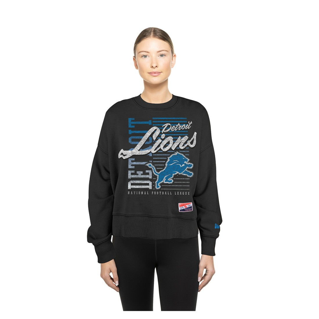 Detroit Lions New Era Women's Oversized Throwback Mineral Wash Crew Neck Sweatshirt - Black cheap