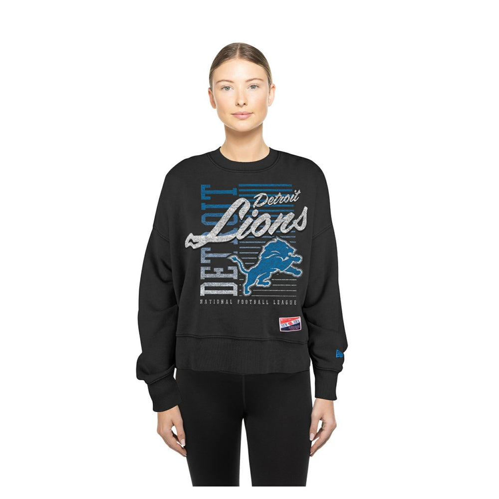Detroit Lions New Era Women's Oversized Throwback Mineral Wash Crew Neck Sweatshirt - Black cheap