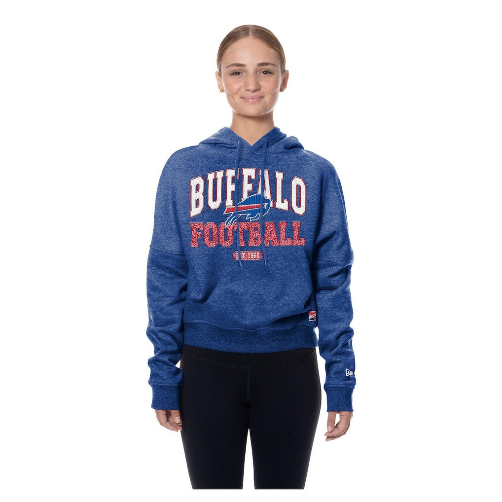 Buffalo Bills New Era Women's Throwback Boxy Hoodie Sweatshirt - Royal cheap