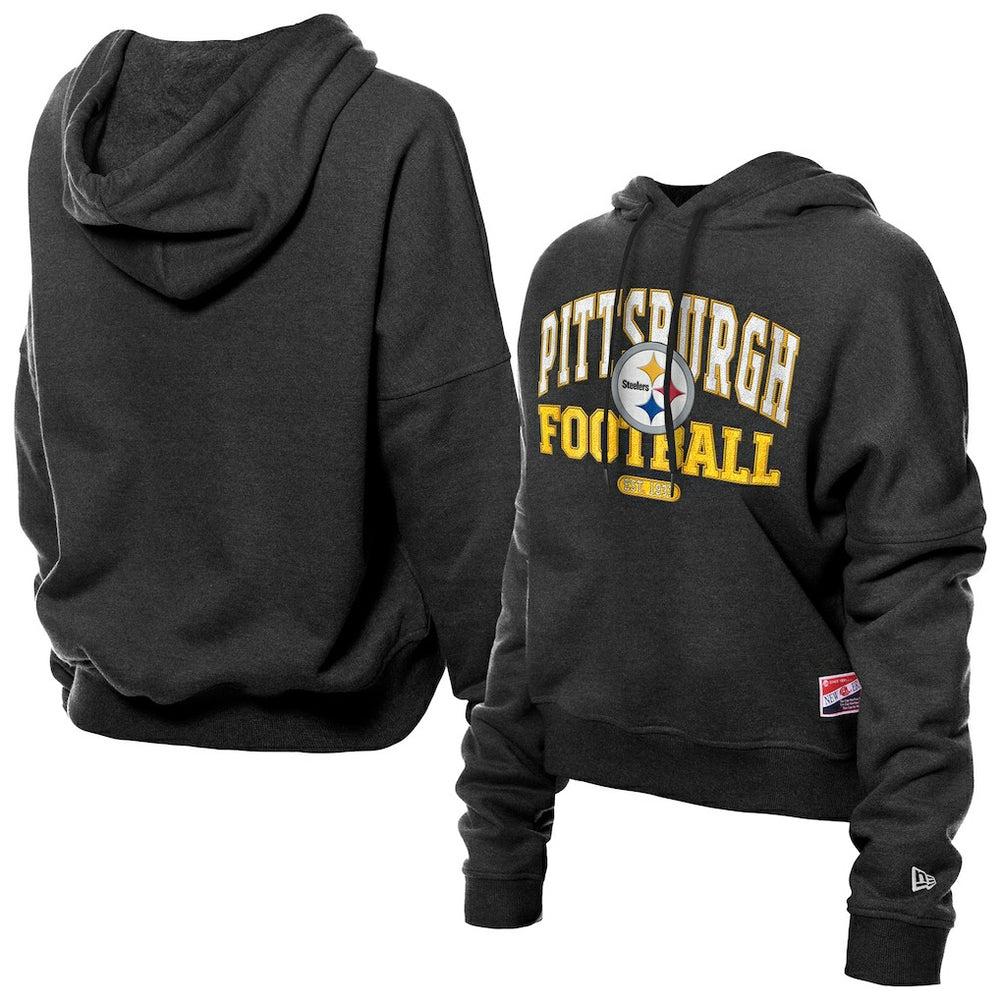Pittsburgh Steelers New Era Women's Throwback Boxy Hoodie Sweatshirt - Black cheap