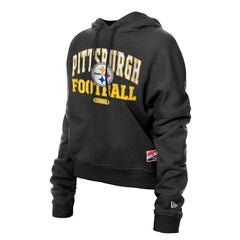 Pittsburgh Steelers New Era Women's Throwback Boxy Hoodie Sweatshirt - Black cheap