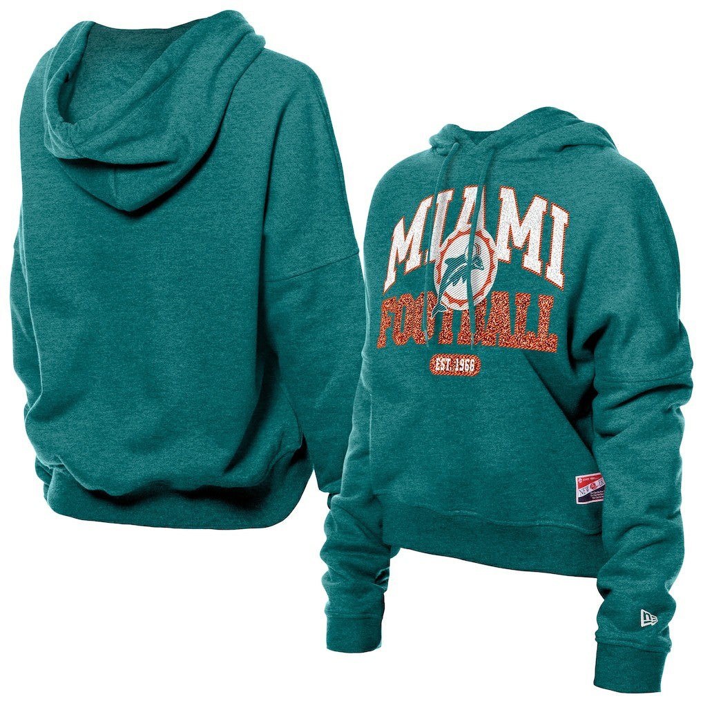 Miami Dolphins New Era Women's Throwback Boxy Hoodie Sweatshirt - Aqua online