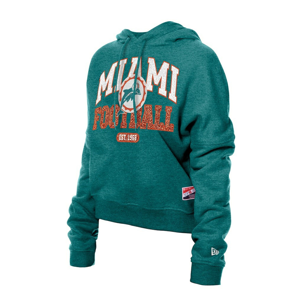 Miami Dolphins New Era Women's Throwback Boxy Hoodie Sweatshirt - Aqua online