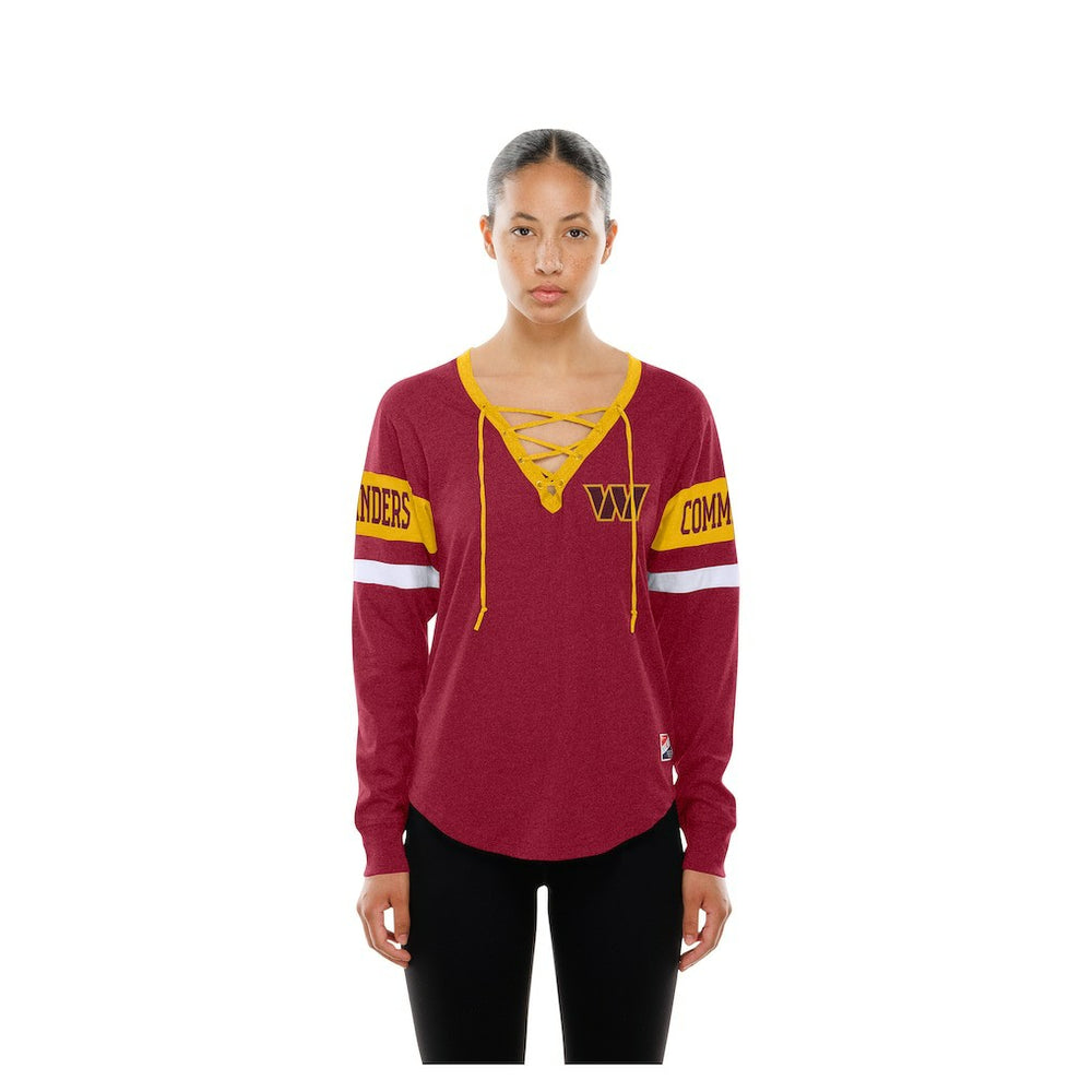 Washington Commanders New Era Women's Throwback Lace-Up Long-Sleeve T-Shirt - Burgundy for sale