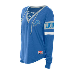 Detroit Lions New Era Women's Throwback Lace-Up Long-Sleeve T-Shirt - Blue on sale