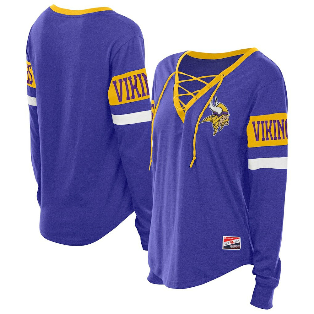 Minnesota Vikings New Era Women's Throwback Lace-Up Long-Sleeve T-Shirt - Purple outlet