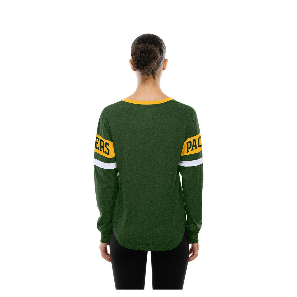 Green Bay Packers New Era Women's Throwback Lace-Up Long-Sleeve T-Shirt - Green discount