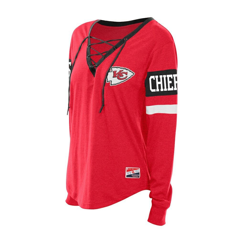 Kansas City Chiefs New Era Women's Throwback Lace-Up Long-Sleeve T-Shirt - Red outlet