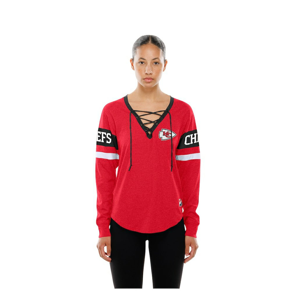 Kansas City Chiefs New Era Women's Throwback Lace-Up Long-Sleeve T-Shirt - Red outlet