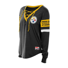 Pittsburgh Steelers New Era Women's Throwback Lace-Up Long-Sleeve T-Shirt - Black for sale