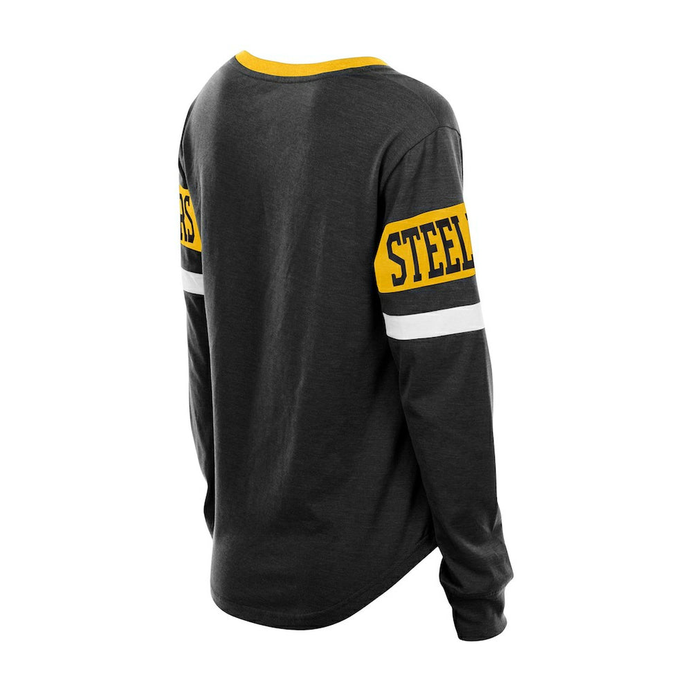 Pittsburgh Steelers New Era Women's Throwback Lace-Up Long-Sleeve T-Shirt - Black for sale