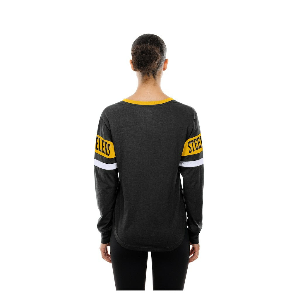 Pittsburgh Steelers New Era Women's Throwback Lace-Up Long-Sleeve T-Shirt - Black for sale
