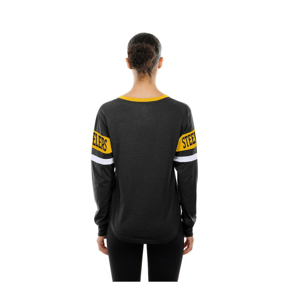 Pittsburgh Steelers New Era Women's Throwback Lace-Up Long-Sleeve T-Shirt - Black for sale