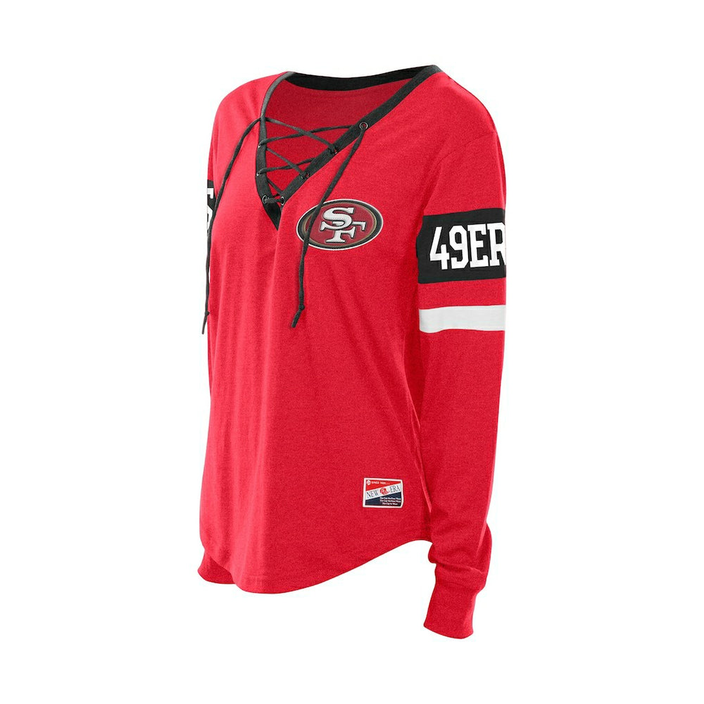 San Francisco 49ers New Era Women's Throwback Lace-Up Long-Sleeve T-Shirt - Scarlet for sale