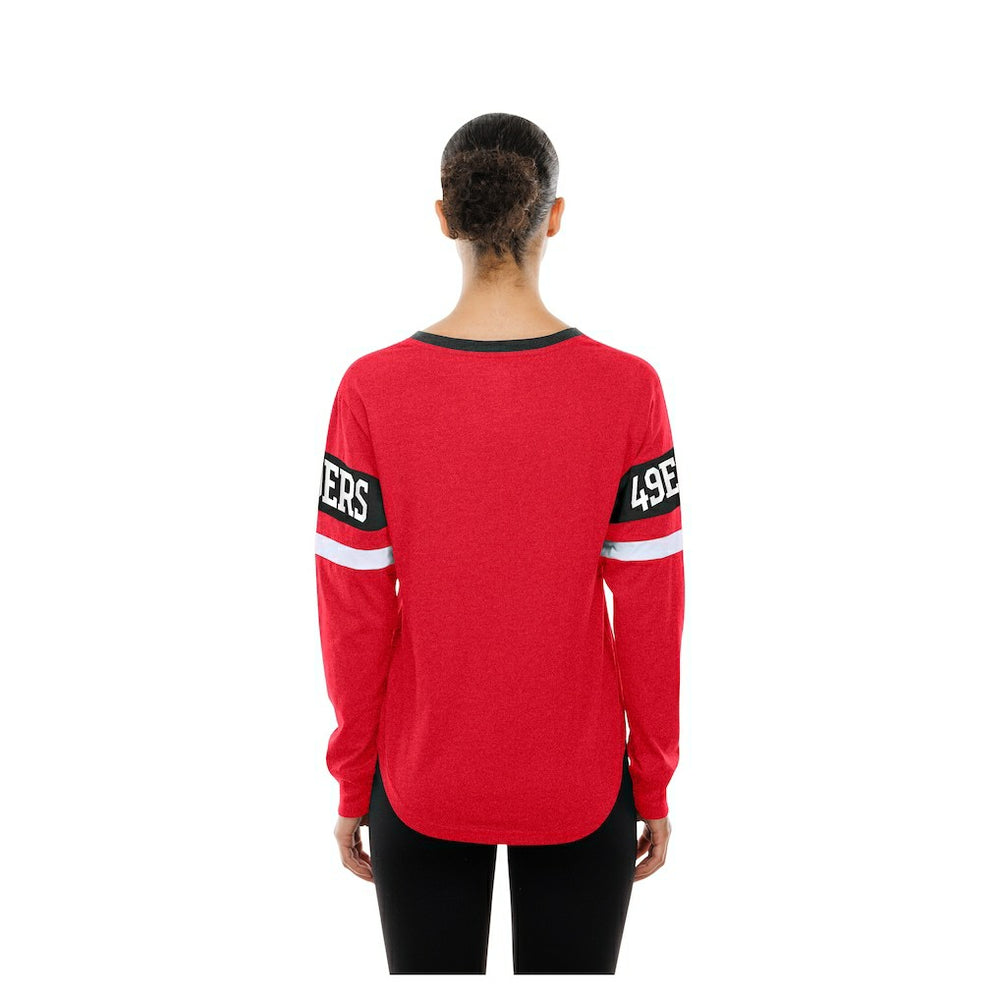 San Francisco 49ers New Era Women's Throwback Lace-Up Long-Sleeve T-Shirt - Scarlet for sale