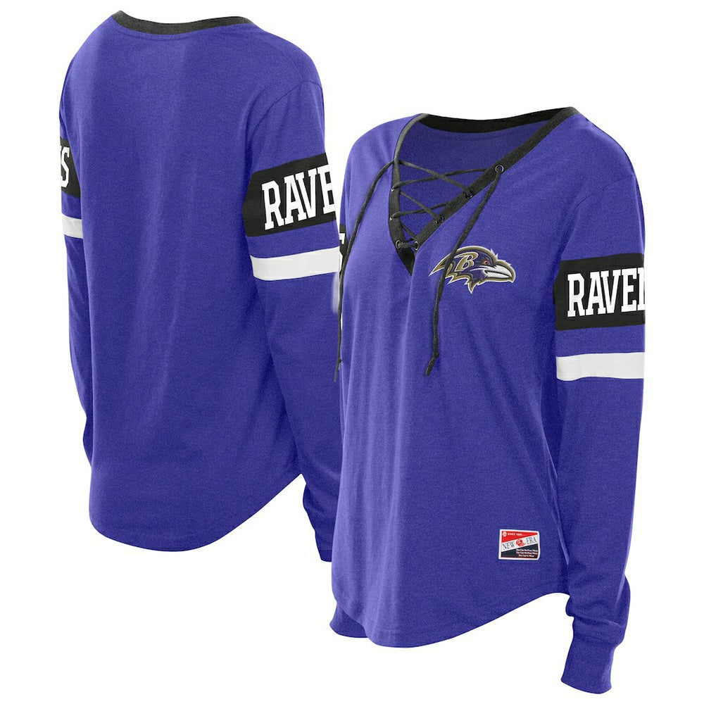 Baltimore Ravens New Era Women's Throwback Lace-Up Long-Sleeve T-Shirt - Purple cheap