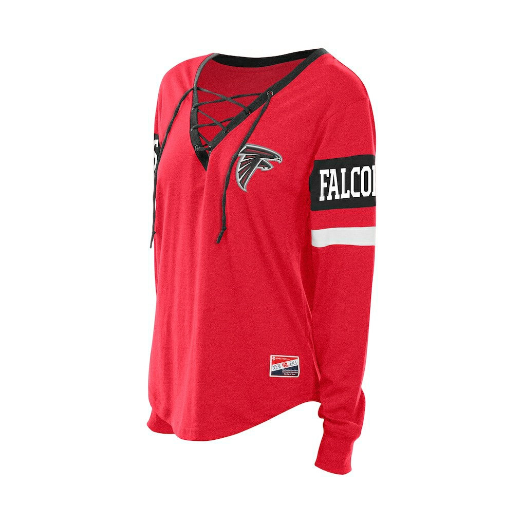 Atlanta Falcons New Era Women's Throwback Lace-Up Long-Sleeve T-Shirt - Red sale