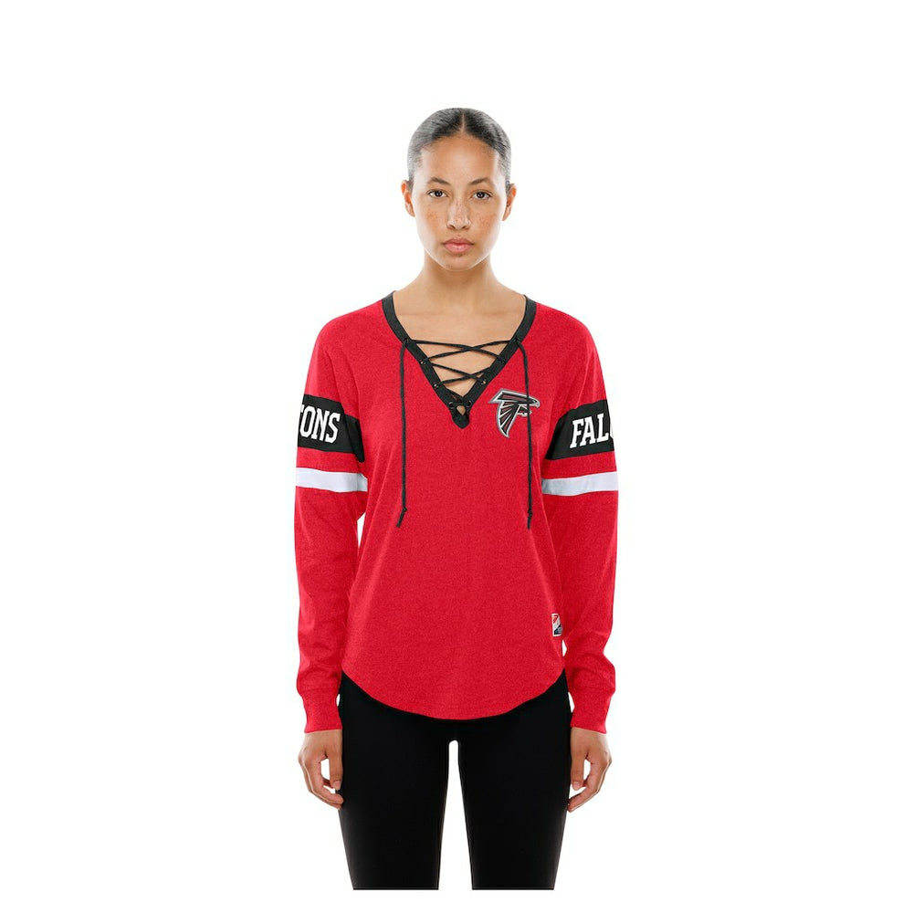 Atlanta Falcons New Era Women's Throwback Lace-Up Long-Sleeve T-Shirt - Red sale