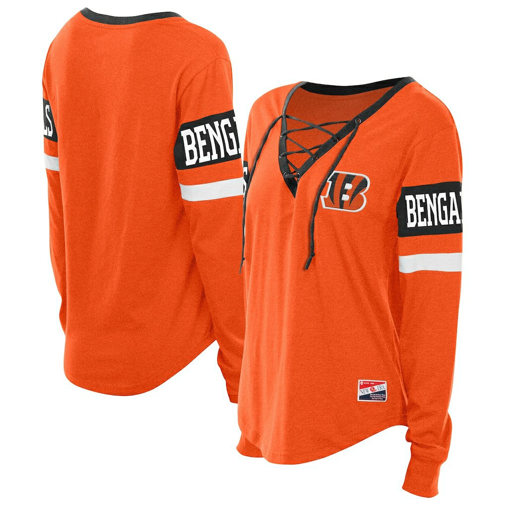 Cincinnati Bengals New Era Women's Throwback Lace-Up Long-Sleeve T-Shirt - Orange for sale