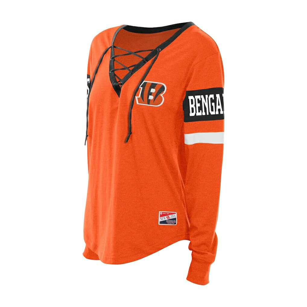 Cincinnati Bengals New Era Women's Throwback Lace-Up Long-Sleeve T-Shirt - Orange for sale