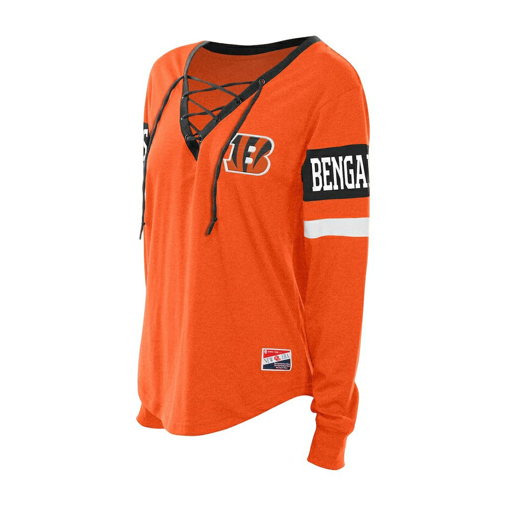 Cincinnati Bengals New Era Women's Throwback Lace-Up Long-Sleeve T-Shirt - Orange for sale