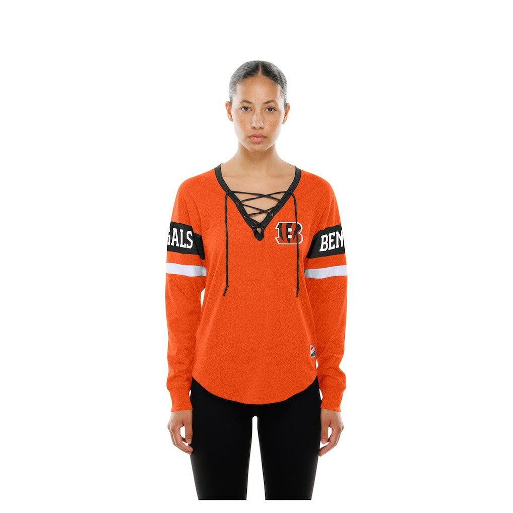 Cincinnati Bengals New Era Women's Throwback Lace-Up Long-Sleeve T-Shirt - Orange for sale