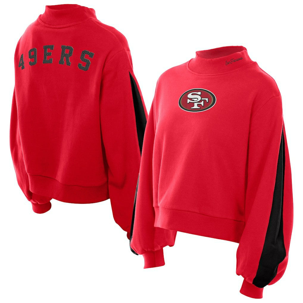 San Francisco 49ers New Era Women's Sport Night Mock Neck Balloon Sleeve Pullover Sweatshirt - Scarlet on sale