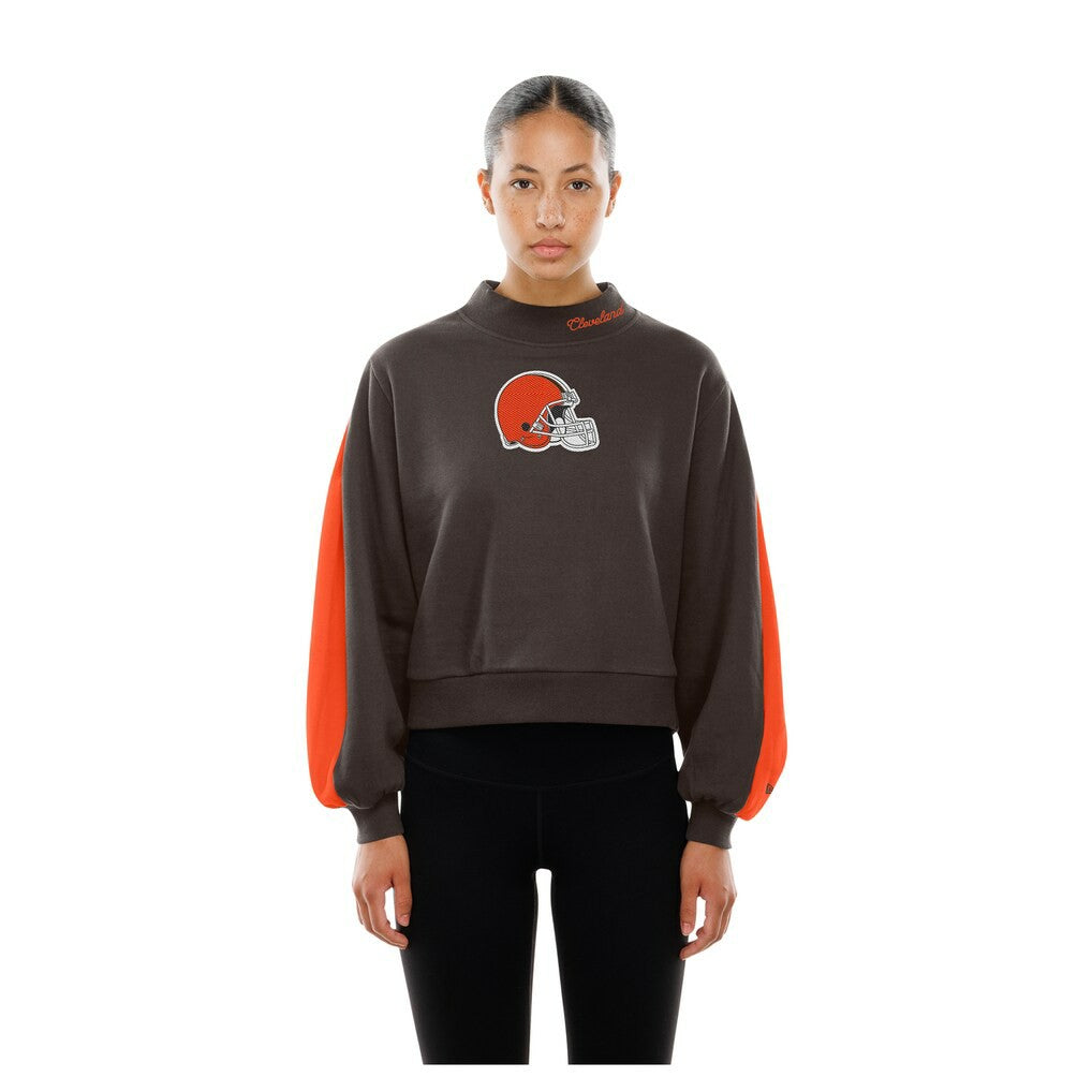 Cleveland Browns New Era Women's Sport Night Mock Neck Balloon Sleeve Pullover Sweatshirt - Brown outlet