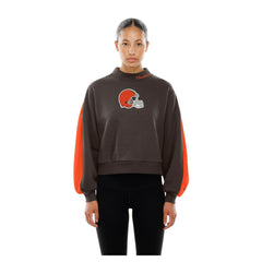 Cleveland Browns New Era Women's Sport Night Mock Neck Balloon Sleeve Pullover Sweatshirt - Brown outlet