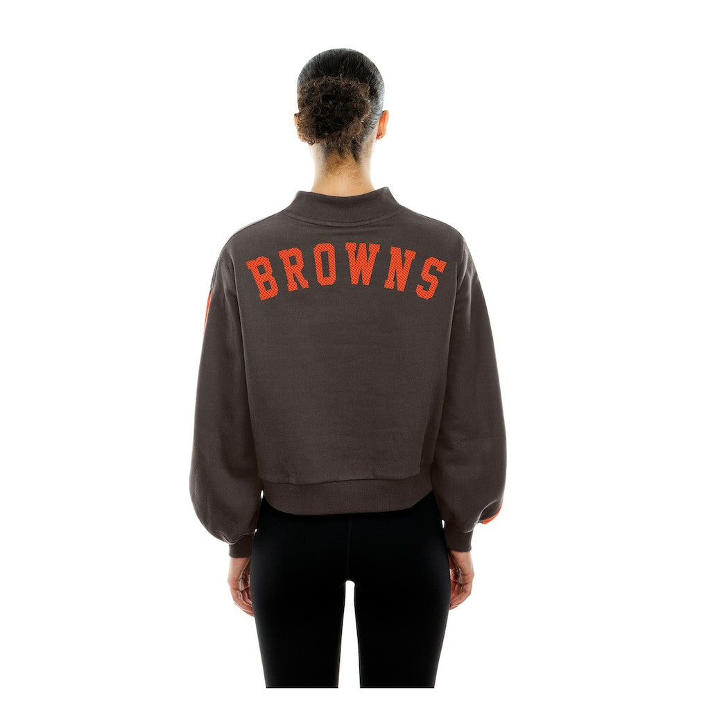 Cleveland Browns New Era Women's Sport Night Mock Neck Balloon Sleeve Pullover Sweatshirt - Brown outlet