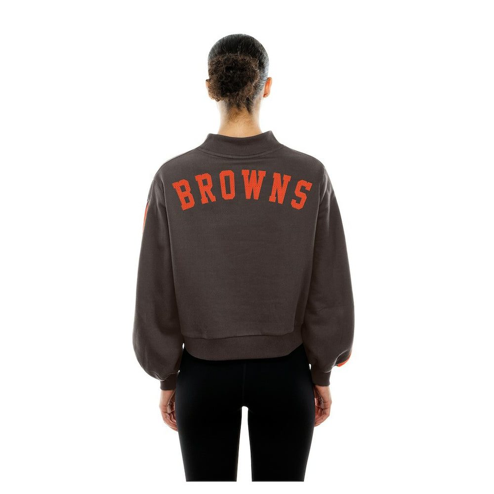 Cleveland Browns New Era Women's Sport Night Mock Neck Balloon Sleeve Pullover Sweatshirt - Brown outlet