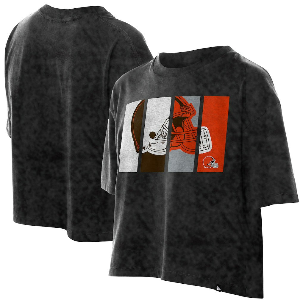 Cleveland Browns New Era Women's Boxy Cropped Sport Night Mineral Wash T-Shirt - Black on sale