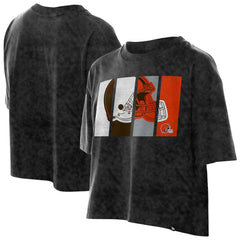 Cleveland Browns New Era Women's Boxy Cropped Sport Night Mineral Wash T-Shirt - Black on sale
