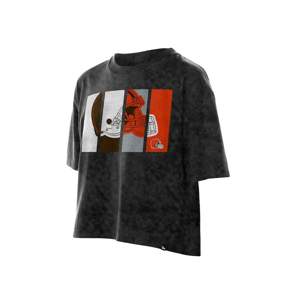 Cleveland Browns New Era Women's Boxy Cropped Sport Night Mineral Wash T-Shirt - Black on sale