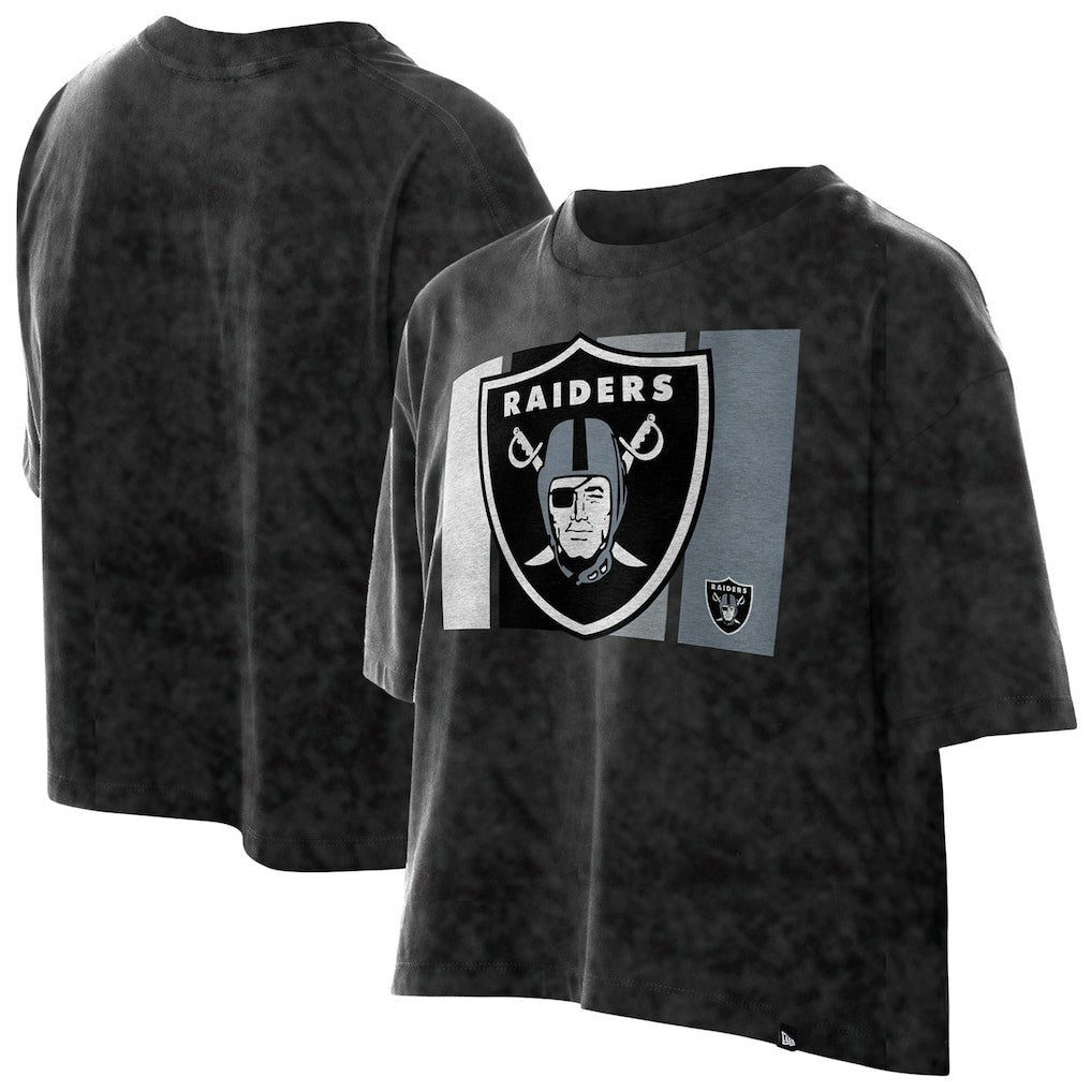 Las Vegas Raiders New Era Women's Boxy Cropped Sport Night Mineral Wash T-Shirt - Black cheap
