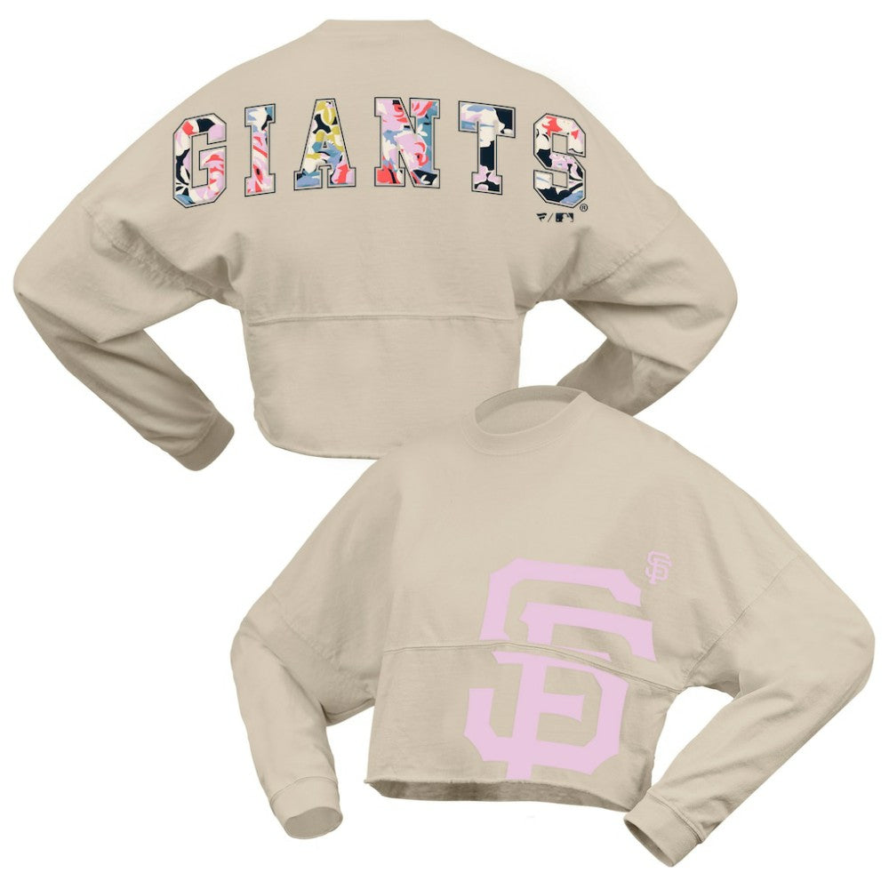 San Francisco Giants Women's Floral Preppy Cropped Long Sleeve T-Shirt - Cream