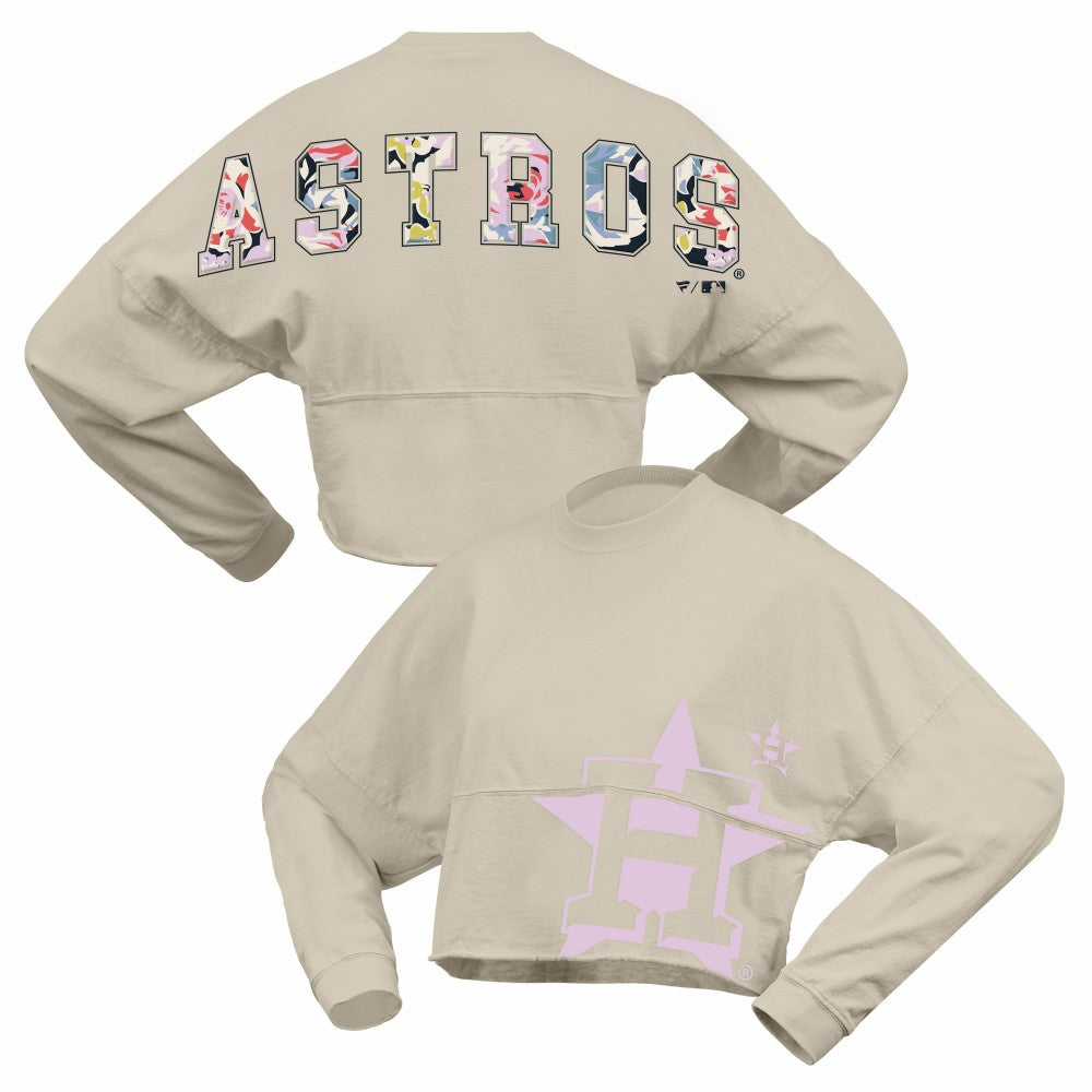 Houston Astros Women's Floral Preppy Cropped Long Sleeve T-Shirt - Cream
