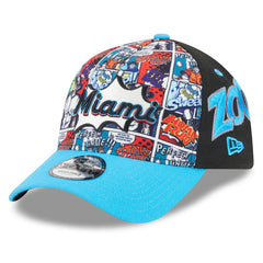 Miami Marlins Youth 2025 MLB Diamond Hero Edition A-Frame 9FORTY Adjustable Hat - Black/Blue | New Era