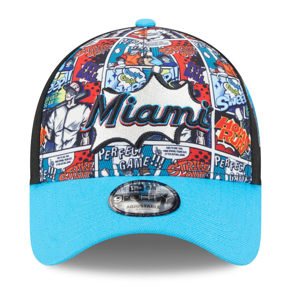 Miami Marlins Youth 2025 MLB Diamond Hero Edition A-Frame 9FORTY Adjustable Hat - Black/Blue | New Era