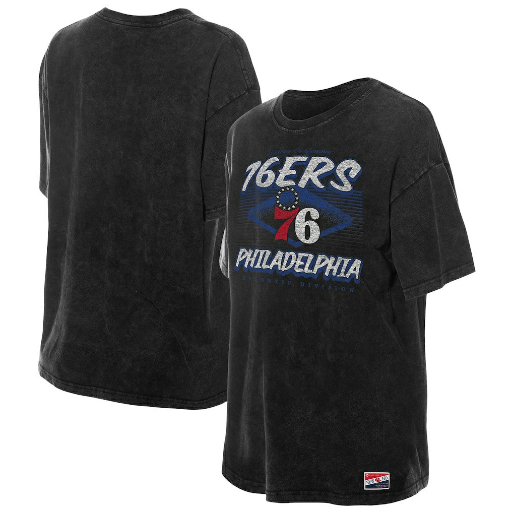 Philadelphia 76ers Women's Throwback Mineral Wash Oversized T-Shirt - Black | New Era discount