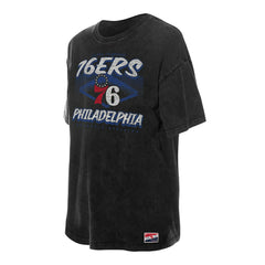 Philadelphia 76ers Women's Throwback Mineral Wash Oversized T-Shirt - Black | New Era discount