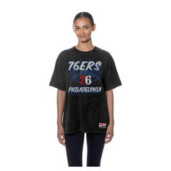 Philadelphia 76ers Women's Throwback Mineral Wash Oversized T-Shirt - Black | New Era discount