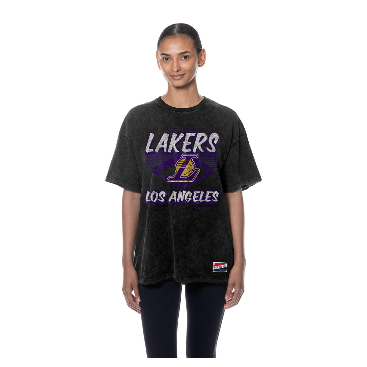 Los Angeles Lakers Women's Throwback Mineral Wash Oversized T-Shirt - Black | New Era sale