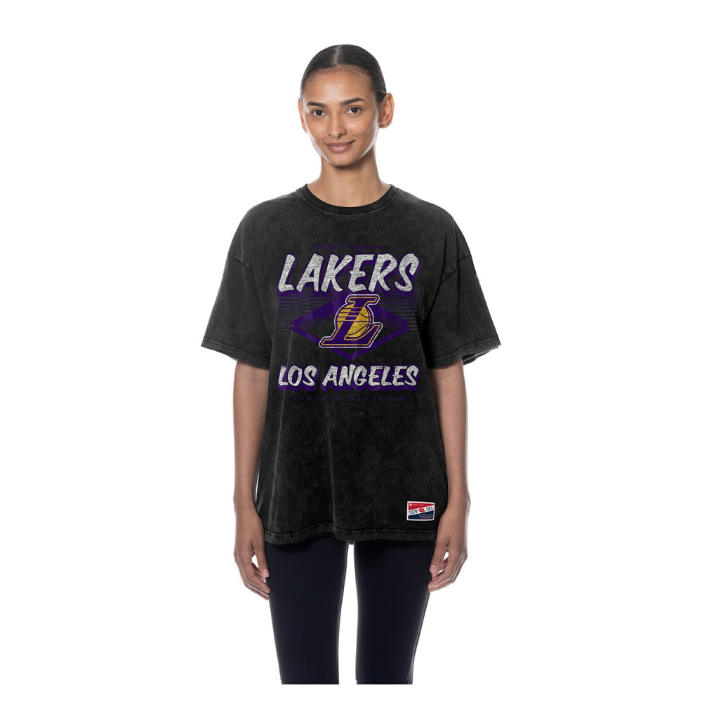 Los Angeles Lakers Women's Throwback Mineral Wash Oversized T-Shirt - Black | New Era sale