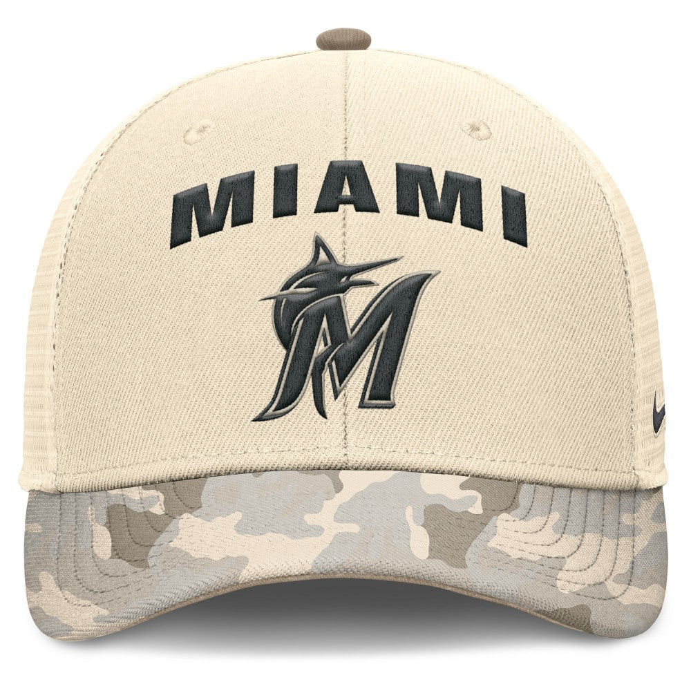 Miami Marlins Camo Natural Pack Rise Adjustable Trucker Hat - Natural | Nike